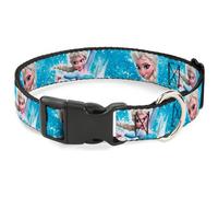 Plastic Clip Collar Frozen Elsa Face/Action Pose/Snowflakes Blues/White WIDE-Lar