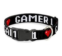 Plastic Clip Collar GAMER 1/Heart 8-Bit Black/White/Red NARROW-Small 7-8.5"