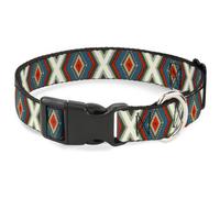 Plastic Clip Collar Geometric Diamonds Grays/Red/Turquoise NARROW-Small 7-8.5"