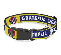 Plastic Clip Collar GRATEFUL DEAD Text Box and Steal Your Face Logo Yellow/Blue/
