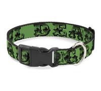 Plastic Clip Collar Grateful Dead Text w/Skull & Roses Green NARROW-Large 9.5-14