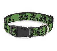 Plastic Clip Collar Grateful Dead Text w/Skull & Roses Green NARROW-Medium 8.5-1