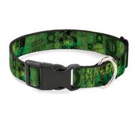 Plastic Clip Collar GREEN LANTERN/Logo Collage Weathered Greens WIDE-Medium 16-2