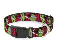 Plastic Clip Collar Green & Red Dragons Smoking Gray NARROW-Small 7-8.5"