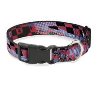 Plastic Clip Collar Grunge Checker Flag Blue/Red NARROW-Small 7-8.5"