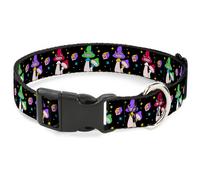 Plastic Clip Collar Happy Mushrooms with Stars Black/Multi Color Medium 11-16.5"