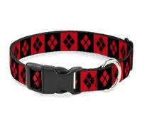 Plastic Clip Collar Harley Quinn Diamond Blocks Red/Black Black/Red WIDE-Medium