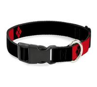 Plastic Clip Collar HARLEY QUINN/Diamonds Black/Red/White NARROW-Medium 8.5-12"