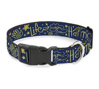 Plastic Clip Collar HARMONY BALANCE LIFE Icons Collage Blue/Yellow WIDE-Large 20