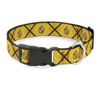 Plastic Clip Collar Harry Potter Hufflepuff Crest Plaid Yellows/Gray WIDE-Medium