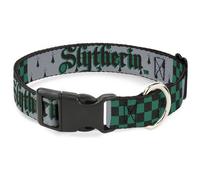 Plastic Clip Collar Harry Potter SLYTHERIN/Checker Blocks Grays/Greens NARROW-La