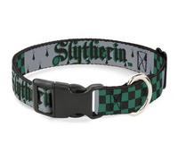 Plastic Clip Collar Harry Potter SLYTHERIN/Checker Blocks Grays/Greens WIDE-Smal