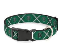 Plastic Clip Collar Harry Potter Slytherin Crest Plaid Greens/Gray NARROW-Medium
