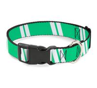Plastic Clip Collar Hash Mark Stripe Double Green/Silver NARROW-Medium 8.5-12"