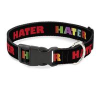 Plastic Clip Collar HATER Black/Red/Rainbow Fade NARROW-Large 9.5-14.5"
