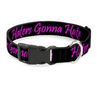 Plastic Clip Collar Haters Gonna Hate w/Gem Black/Fuchsia WIDE-Large 20-31"