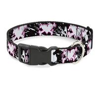 Plastic Clip Collar Heart & Cross Bones w/Splatter Black/White WIDE-Large 20-31"