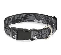 Plastic Clip Collar Hibiscus Collage Gray Shades Medium 11-16.5"