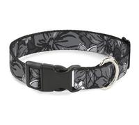 Plastic Clip Collar Hibiscus Collage Gray Shades WIDE-Large 20-31"