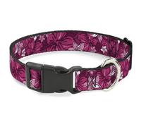 Plastic Clip Collar Hibiscus Collage Pink Shades WIDE-Medium 16-23"