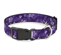 Plastic Clip Collar Hibiscus Collage Purple Shades WIDE-Medium 16-23"