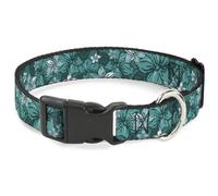 Plastic Clip Collar Hibiscus Collage Turquoise Shades WIDE-Medium 16-23"