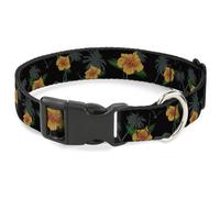 Plastic Clip Collar Hibiscus Flowers/Palm Trees Black/Green/Orange WIDE-Medium 1