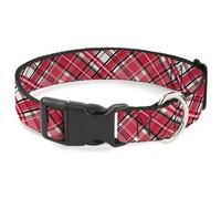 Plastic Clip Collar Holiday Christmas Plaid Diagonal White/Red/Black NARROW-Medi