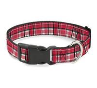 Plastic Clip Collar Holiday Christmas Plaid Red/White/Black WIDE-Large 20-31"