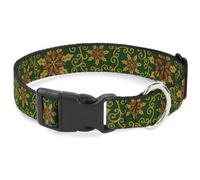 Plastic Clip Collar Holiday Holly Green/Gold/Red Medium 11-16.5"