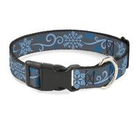Plastic Clip Collar Holiday Snowflakes Gray/Blue NARROW-Small 7-8.5"