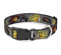 Plastic Clip Collar Hot Rod w/Flame Skull WIDE-Large 20-31"