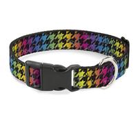 Plastic Clip Collar Houndstooth Black/Rainbow NARROW-Large 9.5-14.5"