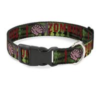Plastic Clip Collar I "Brain" ZOMBIES Black/Green/Red NARROW-Medium 8.5-12"