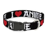 Plastic Clip Collar I "Heart" ANIME Bold Black/White/Red WIDE-Large 20-31"