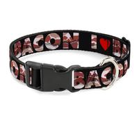 Plastic Clip Collar I Heart BACON Black/Bacon Small 9.5-13"