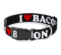 Plastic Clip Collar I "HEART" BACON Black/White/Red NARROW-Large 9.5-14.5"