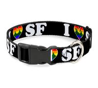 Plastic Clip Collar I "HEART BRIDGE" SF Black/White/Rainbow WIDE-Medium 16-23"