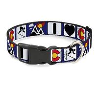 Plastic Clip Collar I HEART COLORADO SKIING Logos/Mountain WIDE-Medium 16-23"