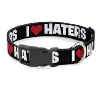 Plastic Clip Collar I Heart HATERS Black/White/Red NARROW-Medium 8.5-12"