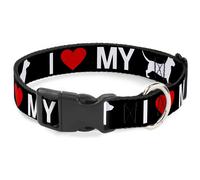 Plastic Clip Collar I "HEART" MY "WIENER" Dog Silhouette Black/White/Red WIDE-La