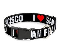 Plastic Clip Collar I "HEART" SAN FRANCISCO Black/White/Red Medium 11-16.5"