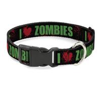 Plastic Clip Collar I "Heart" ZOMBIES Bold Splatter Black/Green/Red WIDE-Small 1