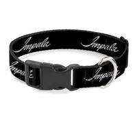 Plastic Clip Collar IMPALA Script Emblem Black/Silver WIDE-Large 20-31"
