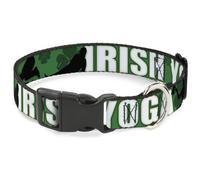 Plastic Clip Collar IRISH YOGA Poses/Clovers Greens/Black/White WIDE-Medium 16-2