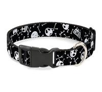 Plastic Clip Collar Jack Expressions/Bones Scattered Black/White NARROW-Small 7-