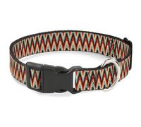 Plastic Clip Collar Jagged Zig Zag Brown/Aqua/Cream/Red NARROW-Small 7-8.5"