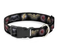 Plastic Clip Collar Justice League 2017 6-Superhero Icons Black Large 15-24"