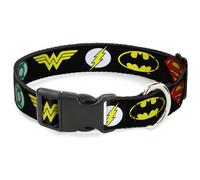 Plastic Clip Collar Justice League 6-Superhero Logos Black Large 15-24"