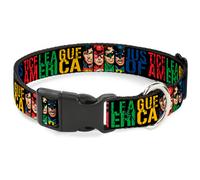 Plastic Clip Collar JUSTICE LEAGUE OF AMERICA w/Superhero Blocks Black/Multi Col